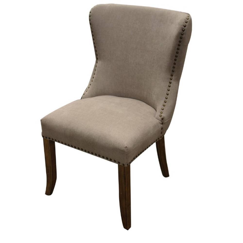 CHARLESTON BUTTONED BACK DINING CHAIR - GREY LINEN