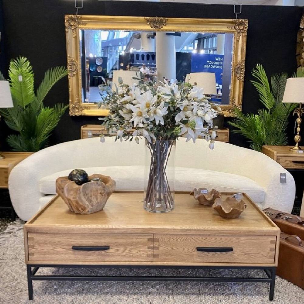 COFFEE TABLE W/ 4 DRAWERS - OAK/METAL