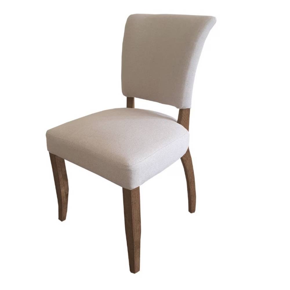 DERRINGER LINEN DINING CHAIR W/OAK LEGS & BRASS STUDS