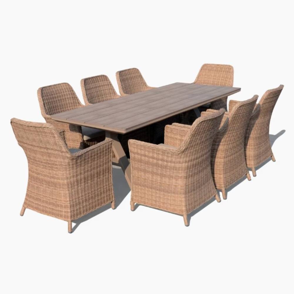 RAFFLES BAY OUTDOOR POLY WOOD TABLE w/ ALUMINIUM BASE - NATURAL LIGHT OAK