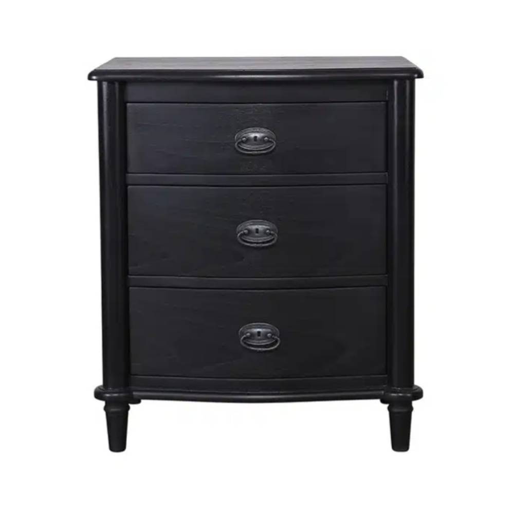 French Bedside 3 Drawer Dark Oak and Rustic Black
