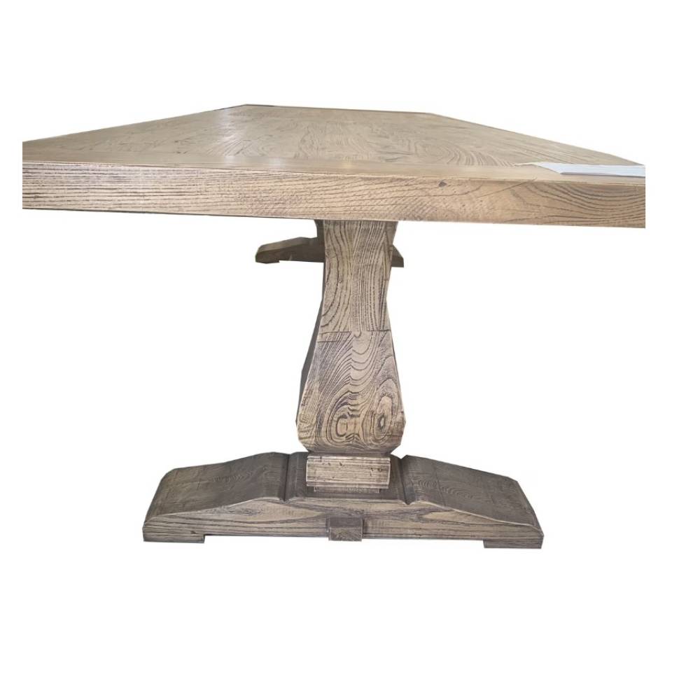 RECLAIMED ELM DINING TABLE W/ DOUBLE PED BASE