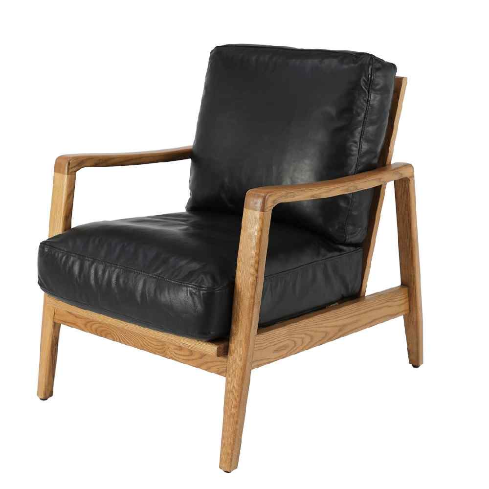 Reid Armchair - Black Leather, Natural Frame