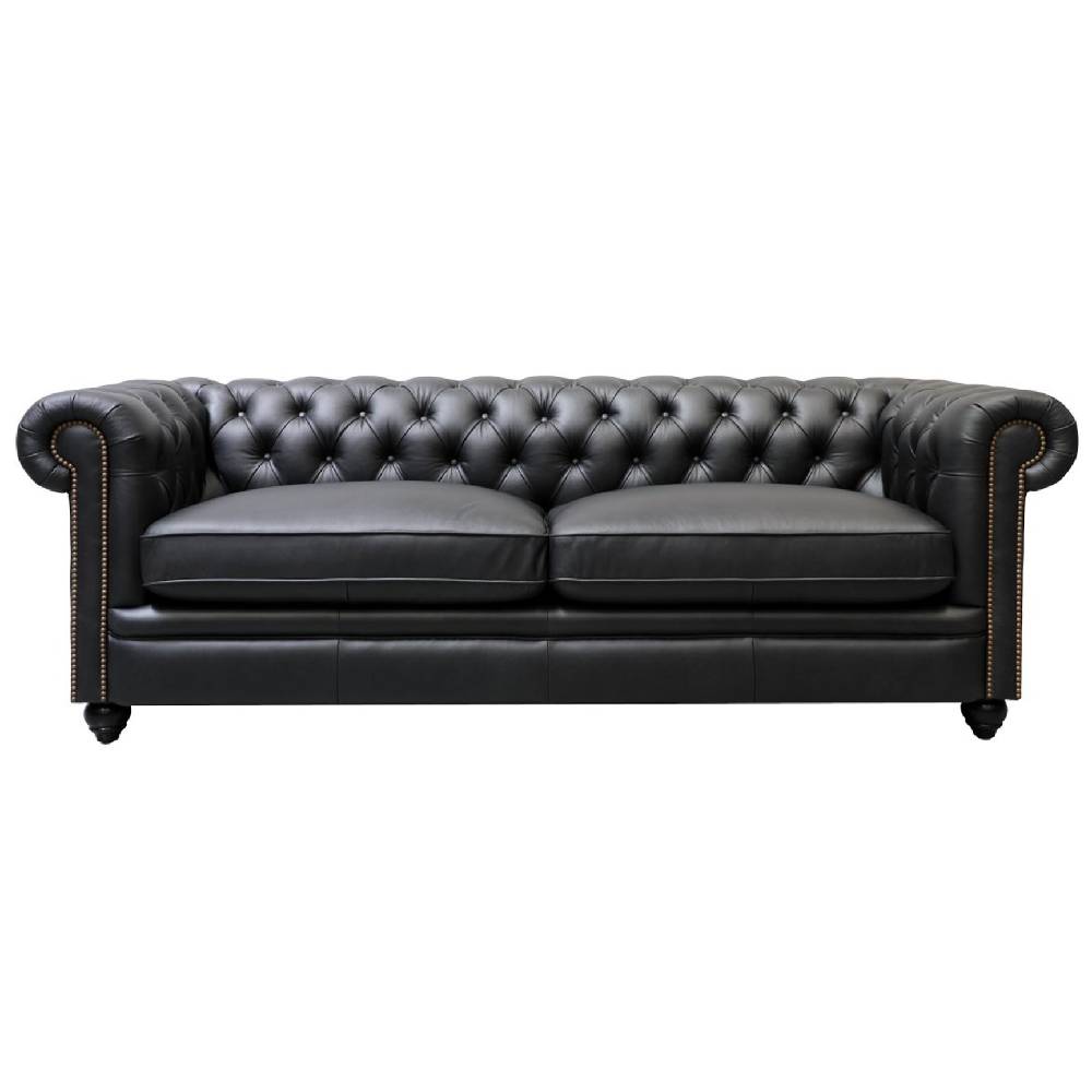 Stanford 3 Seater Chesterfield - Onyx Leather