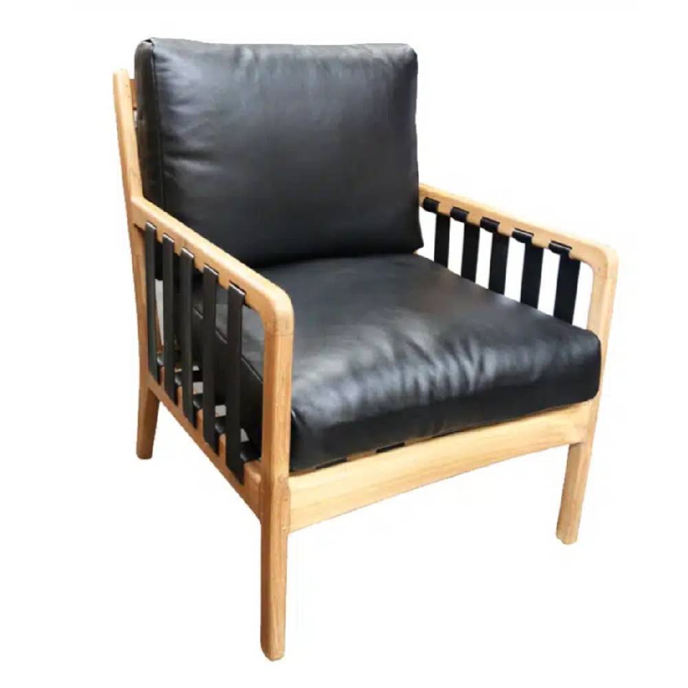 Wilson Armchair Teak + Black Leather