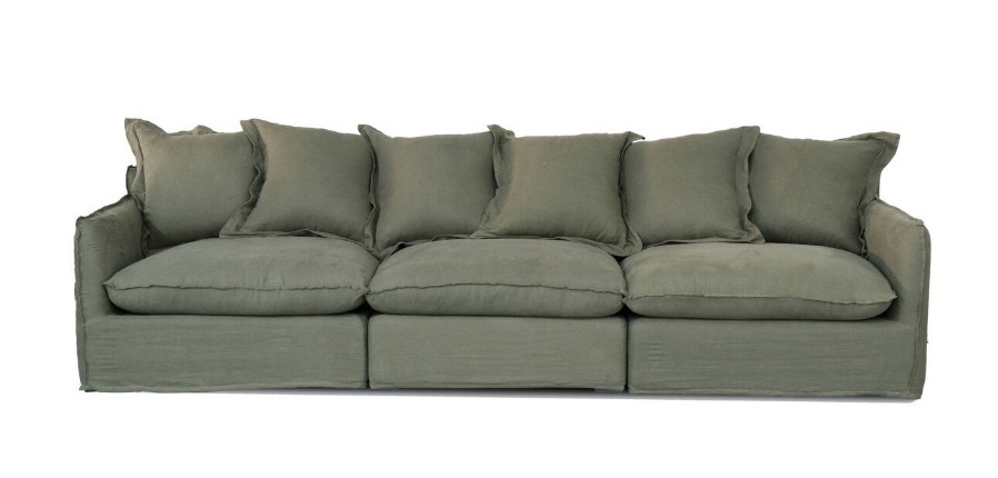 OASIS WASHED LINEN DREAM SOFA 3 PCE - OLIVE 100% BELGIAN LINEN